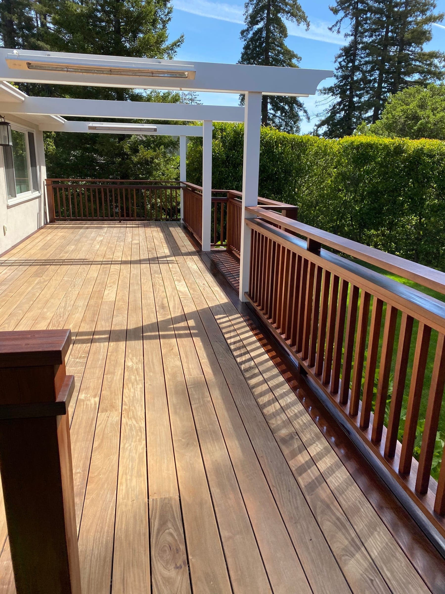Newly installed ipe decking and railing before oil finish was applied